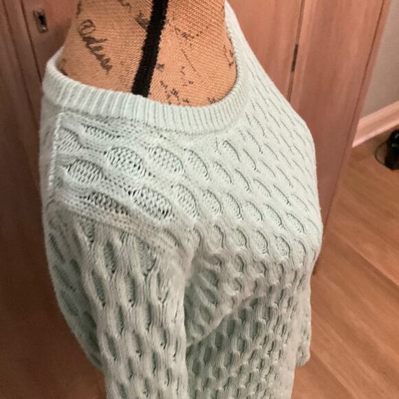 Old Navy textured fisherman sweater Mint Green Honeycomb knit pullover cotton M - Picture 13 of 13